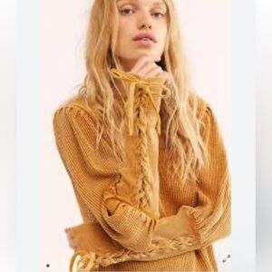 NWT Free People FP One Tasha Thermal Blouse Top M Mustard